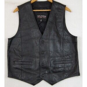 Vintage 90s Y2K Wilsons Men's Medium Black Leather Snap Down Moto Western Vest